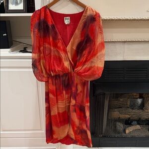 RARE Haute Hippie 100% SILK Watercolor Sunset Abstract Mini Dress 🔥